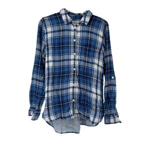 American Eagle Boyfriend Fit Plaid Shirt Blue Button Up Size M Long Sleeve Top